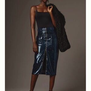 Anthropologie Blue Ruched Pencil Skirt